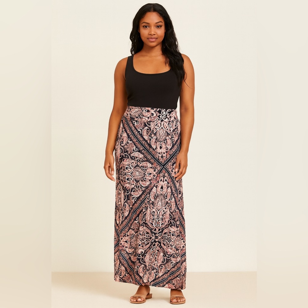Charlotte Russe Pink and Black Paisley Pencil Skirt